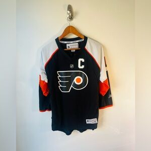 Vintage Reebok Mike Richards #18 Black and Orange NHL Jersey